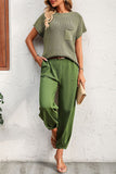 hulianfu Casual Solid Without Belt O Neck Short Sleeve Two Pieces(4 Colors)