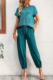 hulianfu Casual Solid Without Belt O Neck Short Sleeve Two Pieces(4 Colors)