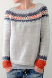 hulianfu Casual Color Block Contrast O Neck Sweaters(8 Colors)