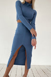 hulianfu Elegant Solid Slit Turtleneck Long Sleeve Two Pieces(4 Colors)