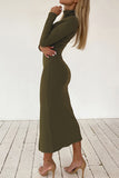 hulianfu Elegant Solid Slit Turtleneck Long Sleeve Two Pieces(4 Colors)