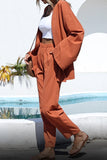 hulianfu Casual Solid Pocket Cardigan Collar Long Sleeve Two Pieces
