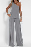 hulianfu Casual Solid Oblique Collar Sleeveless three Pieces