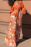 hulianfu Work Elegant Print Patchwork V Neck Long Sleeve Two Pieces