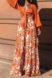 hulianfu Work Elegant Print Patchwork V Neck Long Sleeve Two Pieces