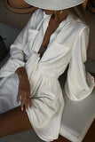 hulianfu Sweet Solid Turndown Collar Long Sleeve Two Pieces