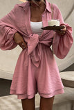 hulianfu Sweet Solid Turndown Collar Long Sleeve Two Pieces