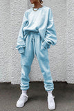 hulianfu Casual Solid Pocket O Neck Long Sleeve Two Pieces