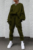 hulianfu Casual Solid Pocket O Neck Long Sleeve Two Pieces