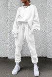 hulianfu Casual Solid Pocket O Neck Long Sleeve Two Pieces