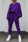 hulianfu Casual Solid Pocket O Neck Long Sleeve Two Pieces