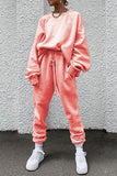 hulianfu Casual Solid Pocket O Neck Long Sleeve Two Pieces
