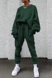 hulianfu Casual Solid Pocket O Neck Long Sleeve Two Pieces
