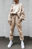 hulianfu Casual Solid Pocket O Neck Long Sleeve Two Pieces