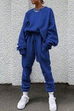 hulianfu Casual Solid Pocket O Neck Long Sleeve Two Pieces