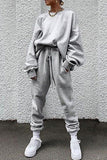 hulianfu Casual Solid Pocket O Neck Long Sleeve Two Pieces