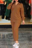 hulianfu Casual Solid Patchwork Turndown Collar Long Sleeve Two Pieces