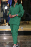 hulianfu Casual Solid Patchwork Turndown Collar Long Sleeve Two Pieces