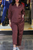 hulianfu Casual Solid Patchwork Turndown Collar Long Sleeve Two Pieces