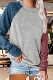 hulianfu Casual Color Block Contrast O Neck Plus Size Tops
