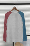 hulianfu Casual Color Block Contrast O Neck Plus Size Tops