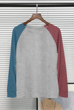 hulianfu Casual Color Block Contrast O Neck Plus Size Tops
