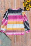 hulianfu Casual Striped Contrast V Neck Plus Size Tops