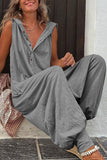 hulianfu Casual Solid Buckle Hooded Collar Loose Jumpsuits(10 Colors)