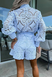 hulianfu Casual Solid Buckle Mandarin Collar Long Sleeve Two Pieces
