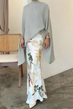 hulianfu Elegant Floral Patchwork Half A Turtleneck Long Sleeve Two Pieces
