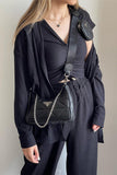hulianfu Casual Solid Draw String Fold Turndown Collar Long Sleeve Three Pieces(Shirt vest trousers)