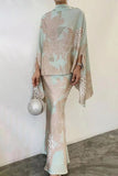 hulianfu Elegant Floral Patchwork Half A Turtleneck Long Sleeve Two Pieces