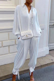 hulianfu Casual Solid Pocket Turndown Collar Long Sleeve Two Pieces(4 Colors)
