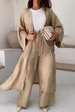 hulianfu Casual Simplicity Solid Fold Cardigan Collar Long Sleeve Two Pieces