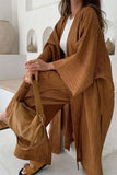 hulianfu Casual Simplicity Solid Fold Cardigan Collar Long Sleeve Two Pieces