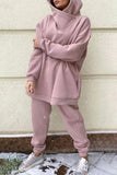 hulianfu Casual Solid Pocket Hooded Collar Long Sleeve Two Pieces