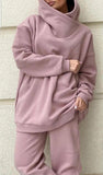 hulianfu Casual Solid Pocket Hooded Collar Long Sleeve Two Pieces