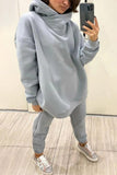 hulianfu Casual Solid Pocket Hooded Collar Long Sleeve Two Pieces