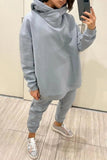 hulianfu Casual Solid Pocket Hooded Collar Long Sleeve Two Pieces