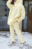 hulianfu Casual Solid Pocket Hooded Collar Long Sleeve Two Pieces