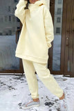 hulianfu Casual Solid Pocket Hooded Collar Long Sleeve Two Pieces