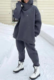 hulianfu Casual Solid Pocket Hooded Collar Long Sleeve Two Pieces