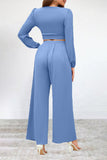 hulianfu Casual Simplicity Solid Fold V Neck Long Sleeve Two Pieces