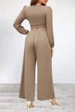 hulianfu Casual Simplicity Solid Fold V Neck Long Sleeve Two Pieces