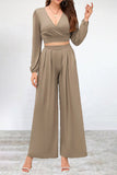 hulianfu Casual Simplicity Solid Fold V Neck Long Sleeve Two Pieces