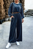 hulianfu Elegant Solid Pocket O Neck Long Sleeve Two Pieces