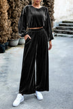 hulianfu Elegant Solid Pocket O Neck Long Sleeve Two Pieces