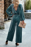 hulianfu Elegant Solid Pocket O Neck Long Sleeve Two Pieces