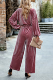 hulianfu Elegant Solid Pocket O Neck Long Sleeve Two Pieces