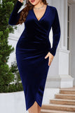 hulianfu Casual Solid Patchwork V Neck Long Sleeve Plus Size Dresses
